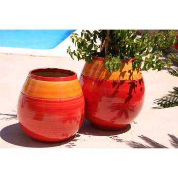 Grand pot forme goutte sur pied plateforme Cheyennes orange rouge Soleiados Sanguine