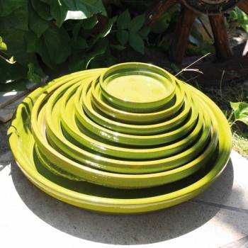 Pot rond large et profond sur plateforme Bahia Vert Bambou