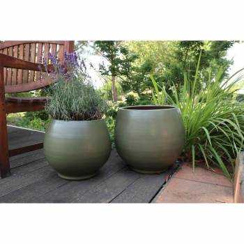 Pot rond large et profond sur plateforme Bahia kaki Mat'essence Green