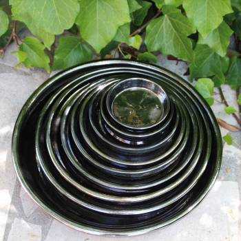 Pot rond large et profond sur plateforme Bahia Gris Anthracite Miroir Métal