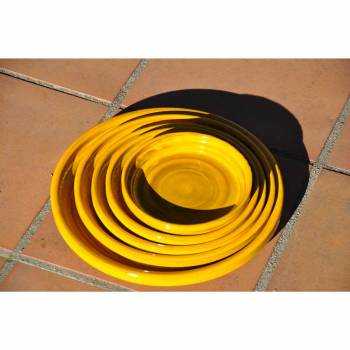 Pot en terre cuite rond et large en forme de U jaune moutarde et bronze Ibiza Sunshine