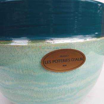 Pot artisanal cuvier haut forme en V bleu canard et turquoise Blue Lagoon