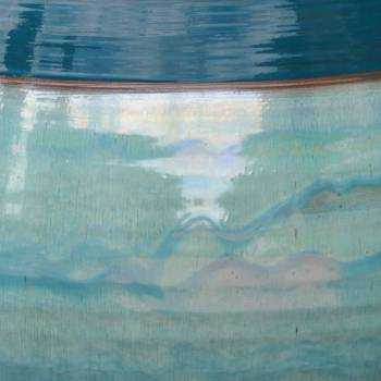 Pot bas et large coupe vasque ronde Mélilo bleu canard et turquoise Blue Lagoon