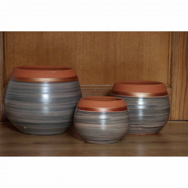 Pot en terre cuite rond et large en forme de U Cancale gris Nude
