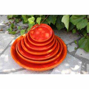 Pot en terre cuite rond et large en forme de U marbré rouge orangé Soleil Couchant