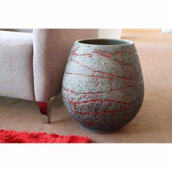 Grand pot forme goutte sur pied plateforme Cheyennes Terre de Lave Rouge