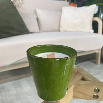 Photo bougie Fleur de Cerisier pot vert Bois et Nature