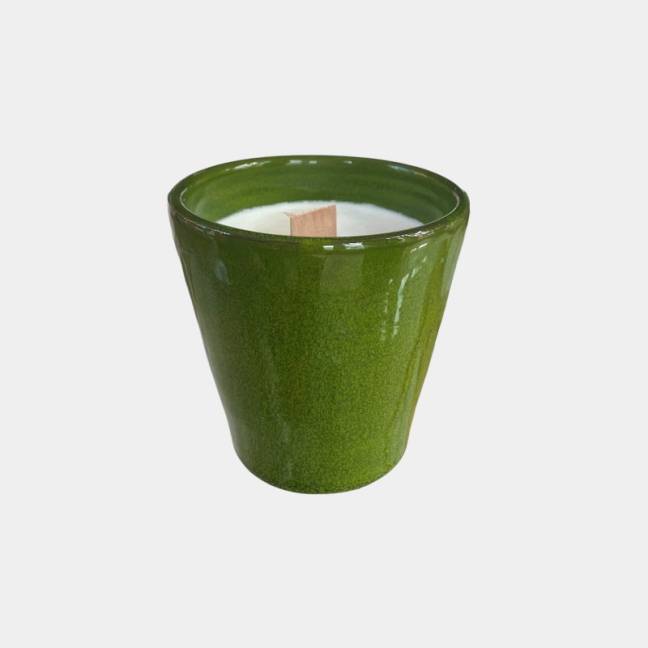 Photo bougie Fleur de Cerisier pot vert Bois et Nature