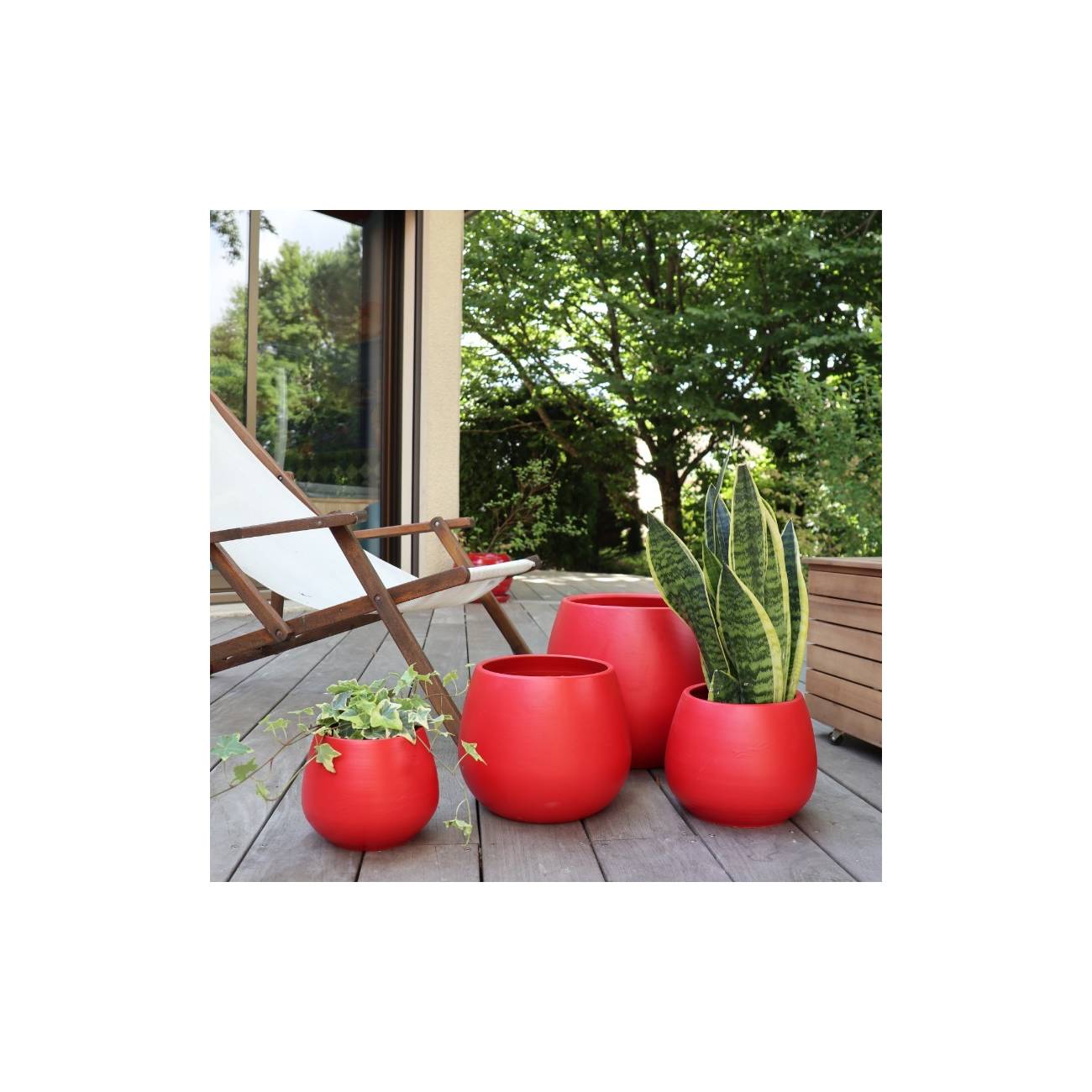 Pot en terre cuite rond et large en forme de U Cancale rouge Intrigue