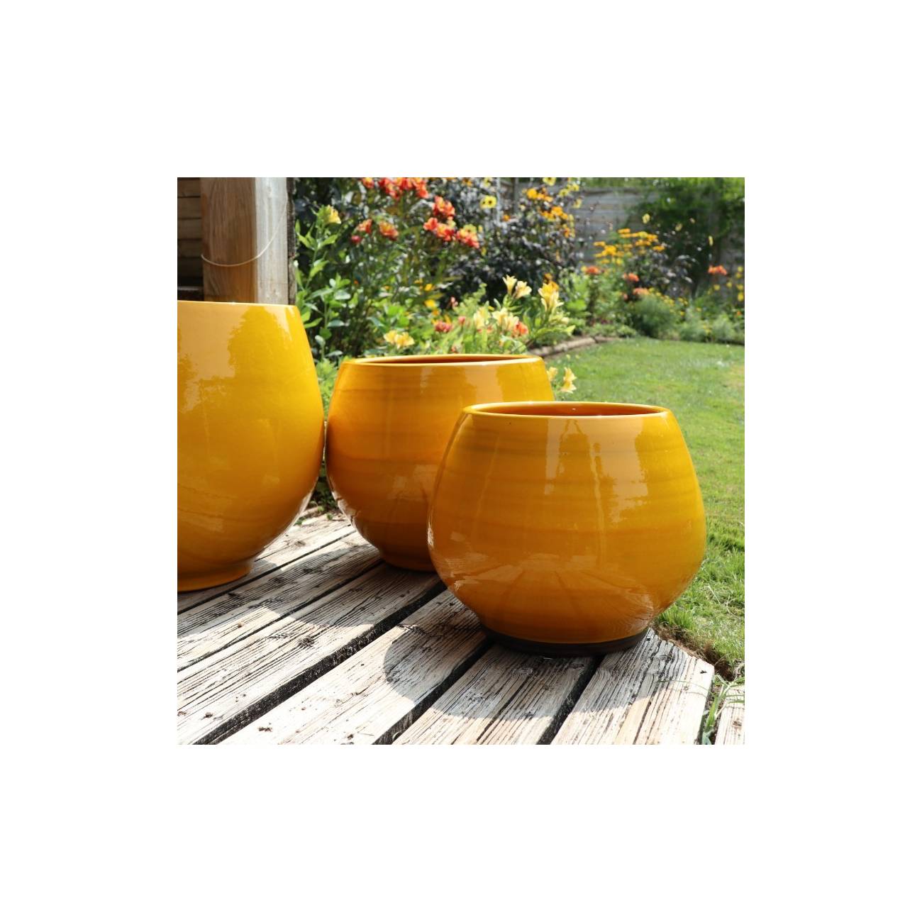 Pot rond large et profond sur plateforme Bahia Jaune Ibiza Sunshine