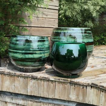 Pot rond large et profond sur plateforme Bahia Vert Jade