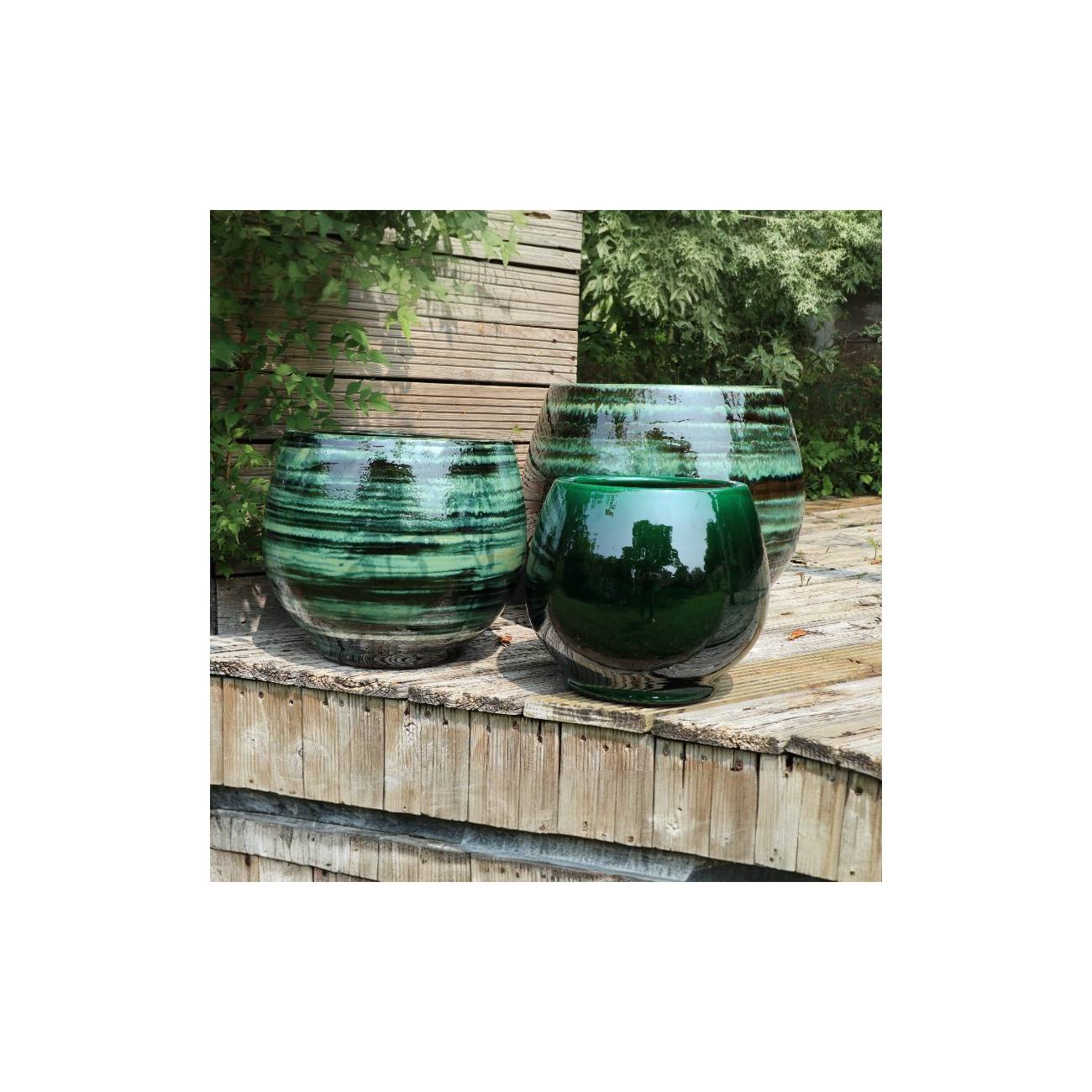Pot rond large et profond sur plateforme Bahia Vert Jade