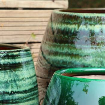 Pot rond large et profond sur plateforme Bahia Vert Jade