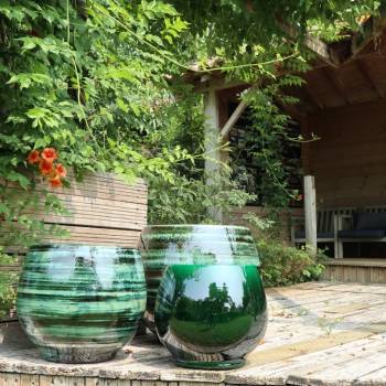 Pot rond large et profond sur plateforme Bahia Vert Jade