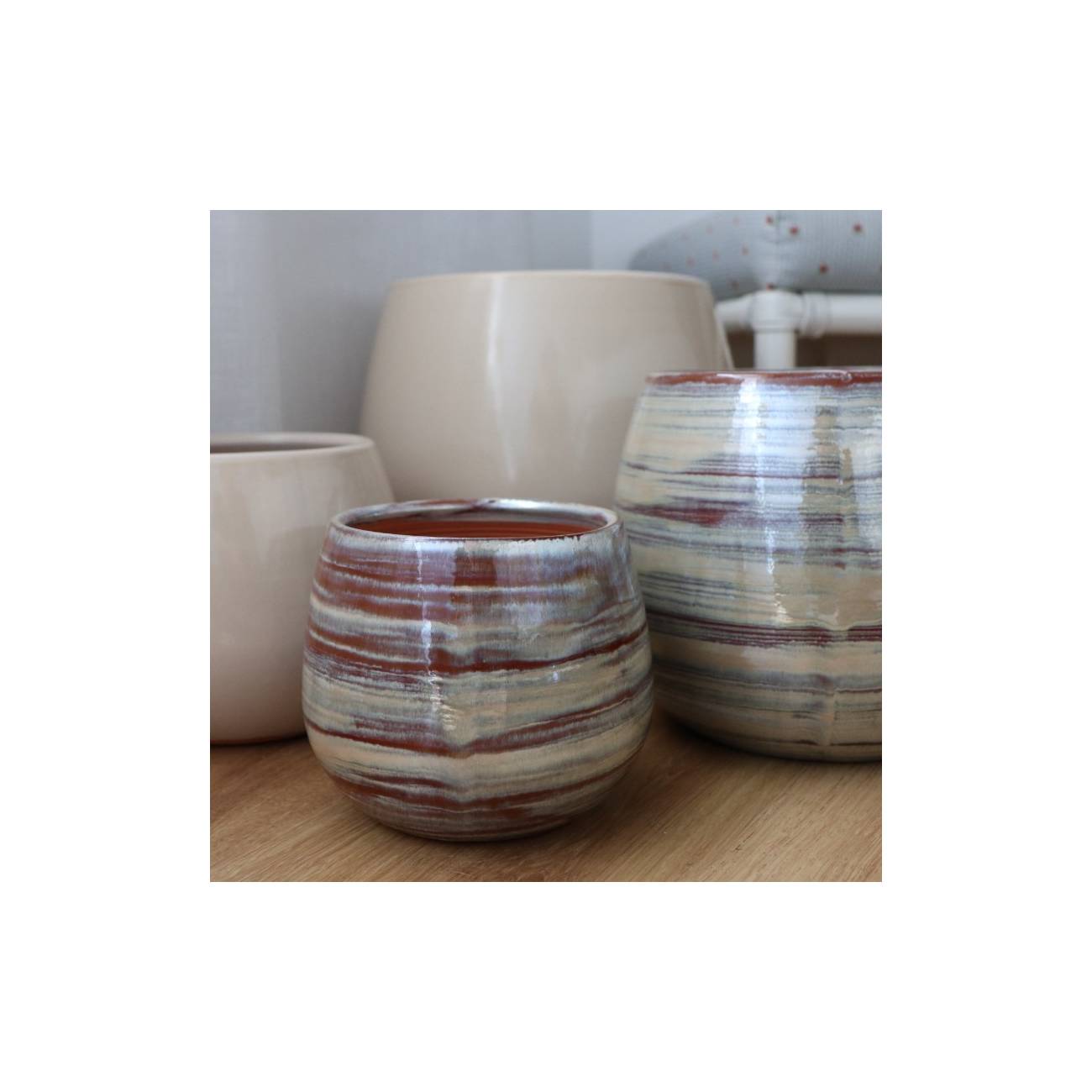 Pot en terre cuite rond Cancale Crème