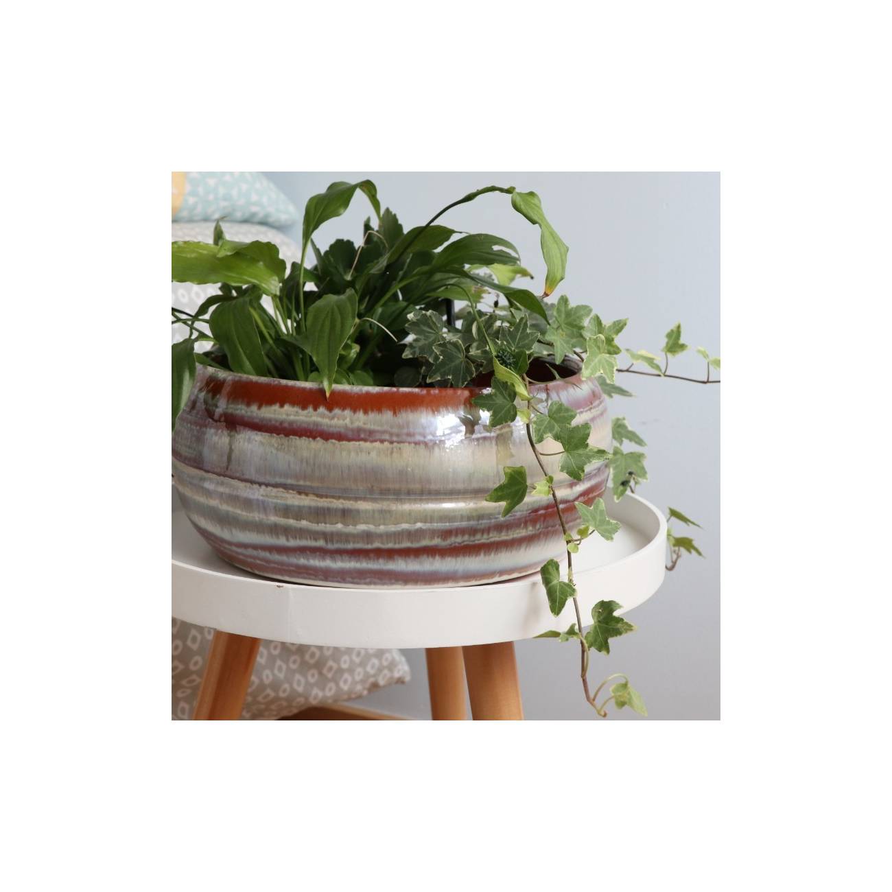 Pot bas et large forme de coupe ou vasque ronde Mélilo Crème Noisette