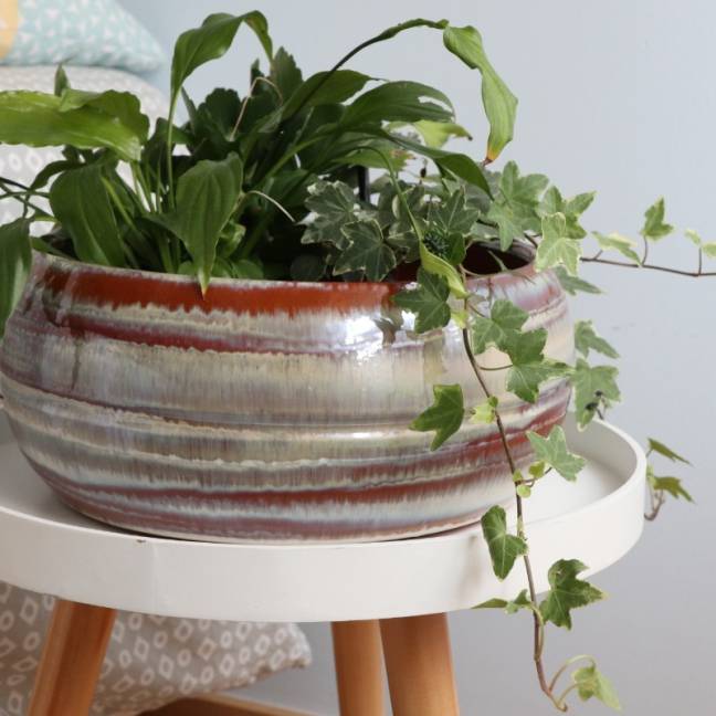 Pot bas et large forme de coupe ou vasque ronde Mélilo Crème Noisette