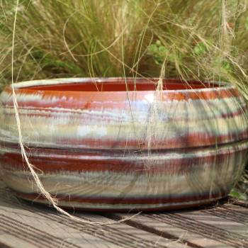 Pot bas et large forme de coupe ou vasque ronde Mélilo Crème Noisette