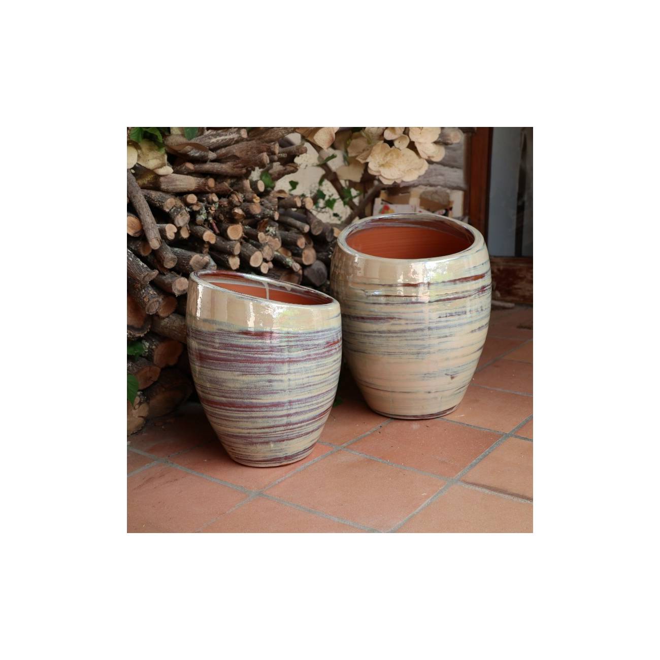 Vase décoratif design asymétrique allongé Orion Crème Noisette