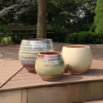 Pot rond large et profond sur plateforme Bahia Crème Noisette