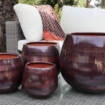 Pot en terre cuite rond et large en forme de U Cancale Châtaigne