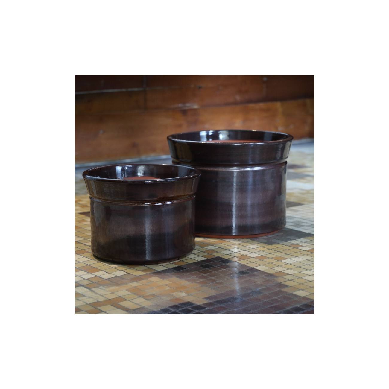 Vase droit artisanal cylindrique col évasé Moreï Marron Châtaigne