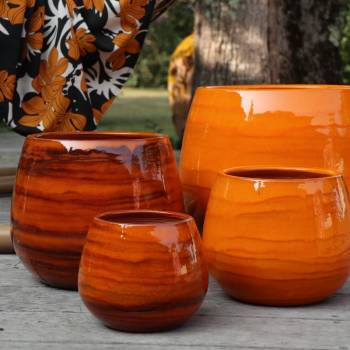 Pot en terre cuite rond et large en forme de U Cancale orange Savane