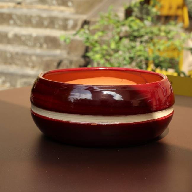 Pot bas et large forme de coupe ou vasque ronde Mélilo Cerise noire