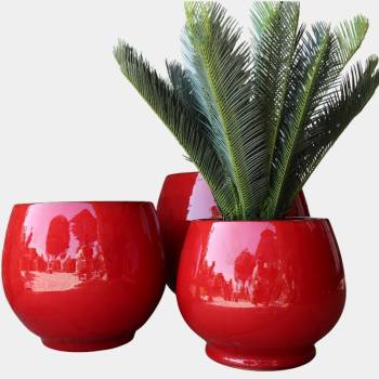 Pot rond large et profond sur plateforme Bahia Rouge Coquelicot