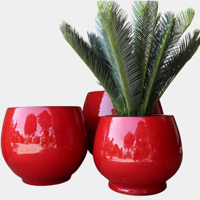 Pot rond large et profond sur plateforme Bahia Rouge Coquelicot
