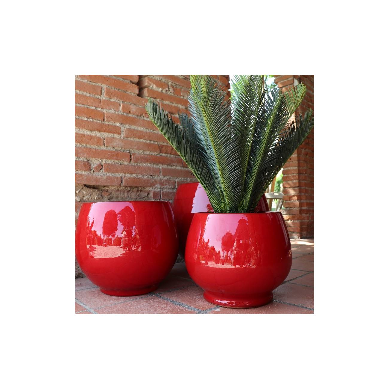 Pot rond large et profond sur plateforme Bahia Rouge Coquelicot