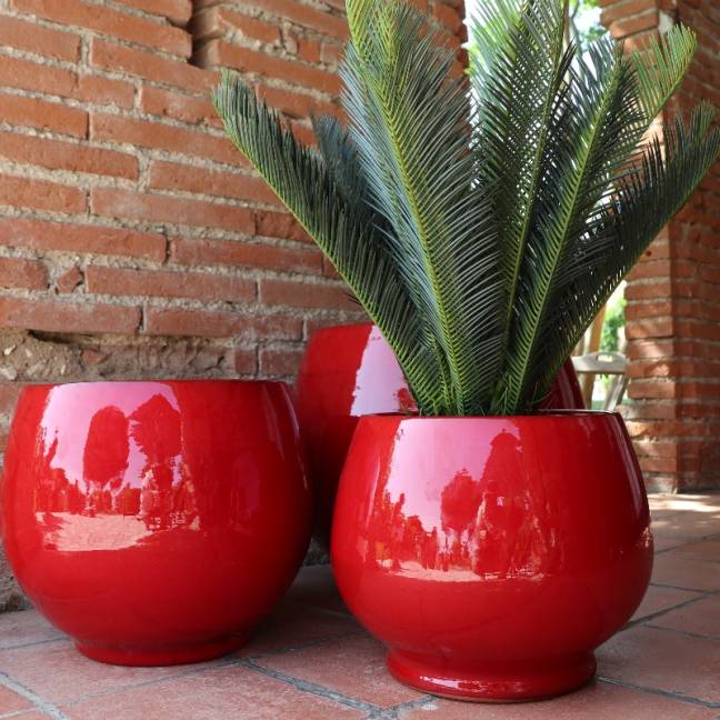Pot rond large et profond sur plateforme Bahia Rouge Coquelicot