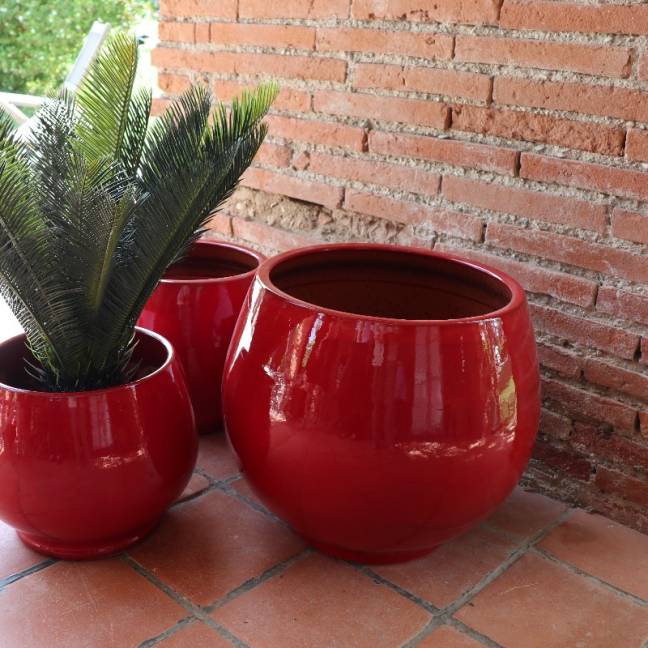 Pot rond large et profond sur plateforme Bahia Rouge Coquelicot