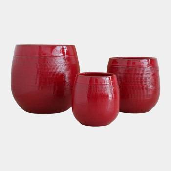 Pot haut forme ovale motif toile de jute Inca Rouge Coquelicot
