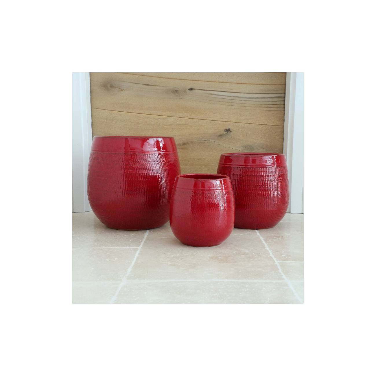 Pot haut forme ovale motif toile de jute Inca Rouge Coquelicot