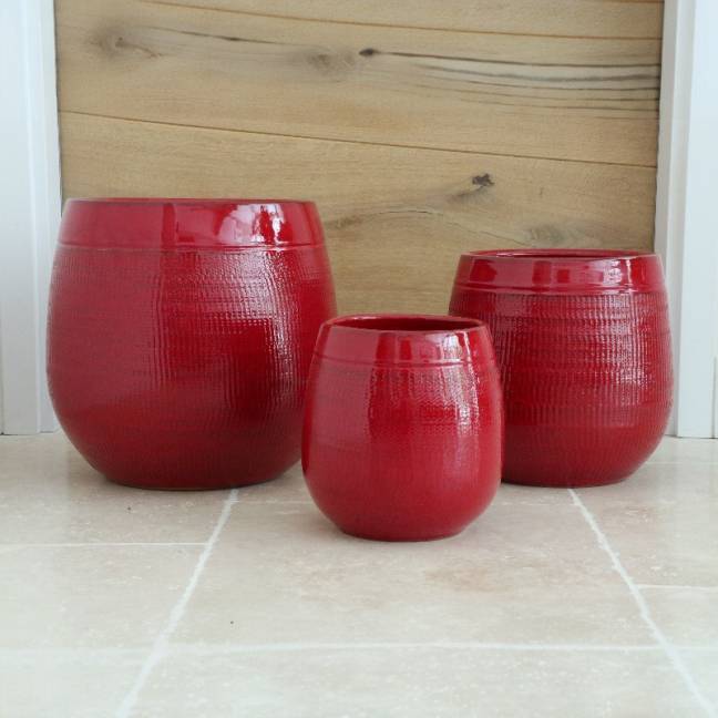 Pot haut forme ovale motif toile de jute Inca Rouge Coquelicot