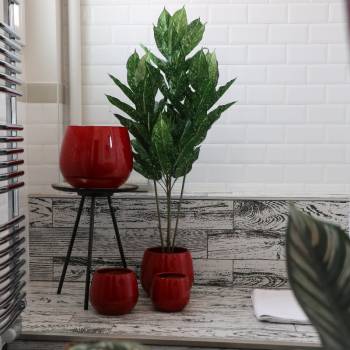 Pot en terre cuite rond et large en forme de U Cancale Rouge Coquelicot
