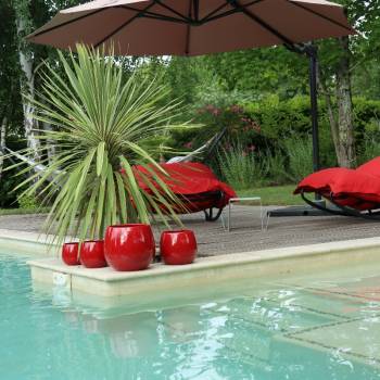 Pot en terre cuite rond et large en forme de U Cancale Rouge Coquelicot