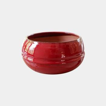 Pot bas et large forme de coupe ou vasque ronde Mélilo Rouge et Marron Bois de Santal