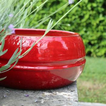 Pot bas et large forme de coupe ou vasque ronde Mélilo Rouge et Marron Bois de Santal