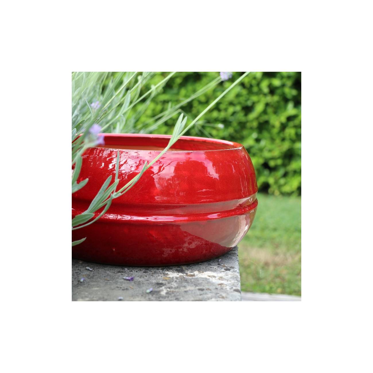 Pot bas et large forme de coupe ou vasque ronde Mélilo Rouge et Marron Bois de Santal