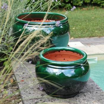 Pot rond avec liseré Bouton de Rose vert Jade