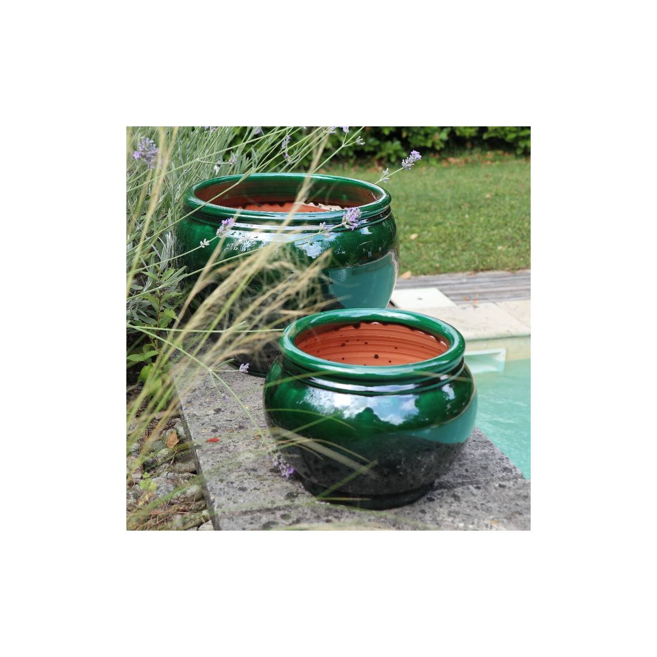 Pot rond avec liseré Bouton de Rose vert Jade