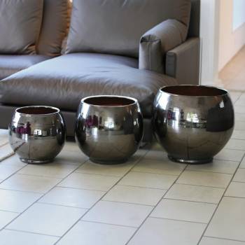 Pot rond large et profond sur plateforme Bahia Gris Anthracite Miroir Métal