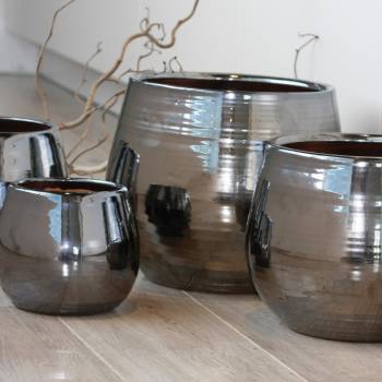 Pot en terre cuite rond et large en forme de U Gris anthracite Métal
