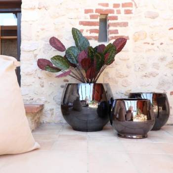 Pot rond large et profond sur plateforme Bahia Gris Anthracite Miroir Métal