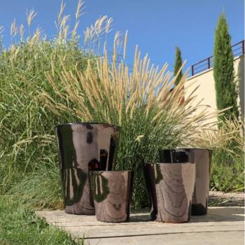 Pot artisanal cuvier haut forme en V Sydney gris anthracite brillant Métal